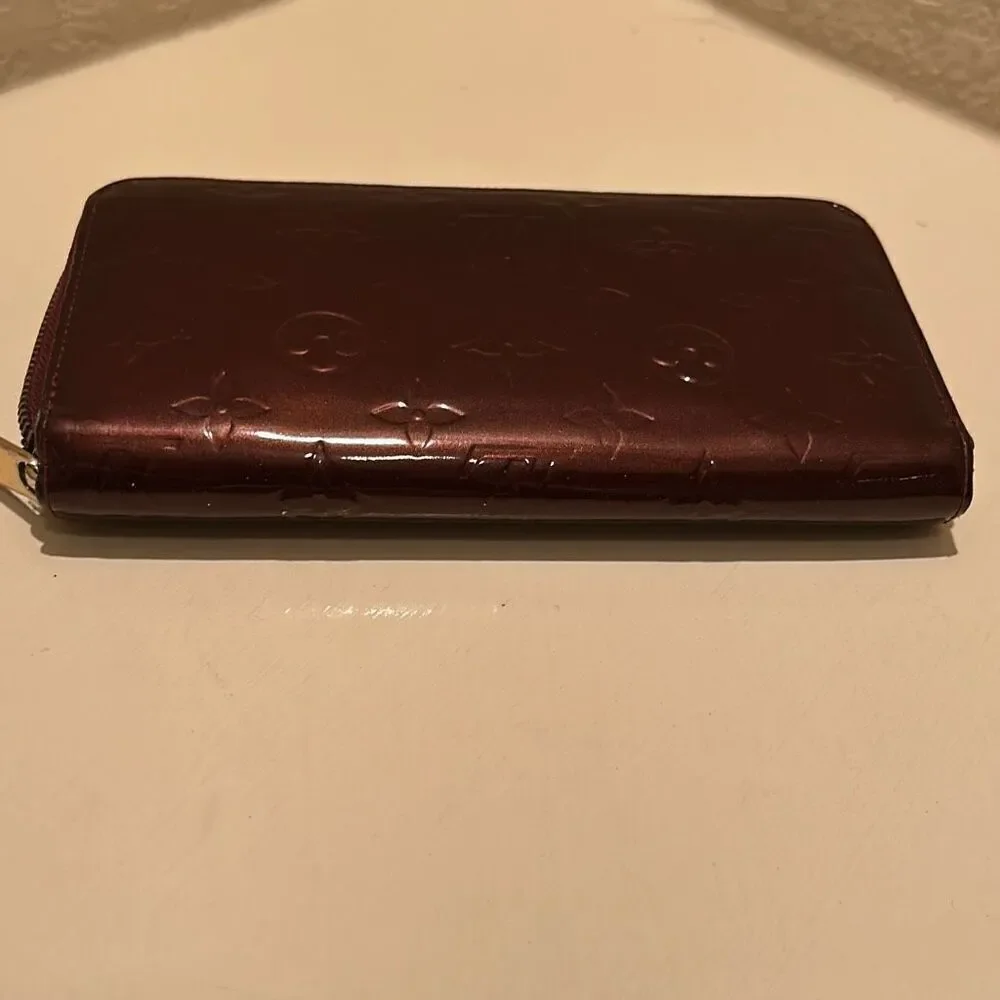 Louis Vuitton Vernis Zip Around Long Wallet Merlot Shiny Dark Red Logo Print LV